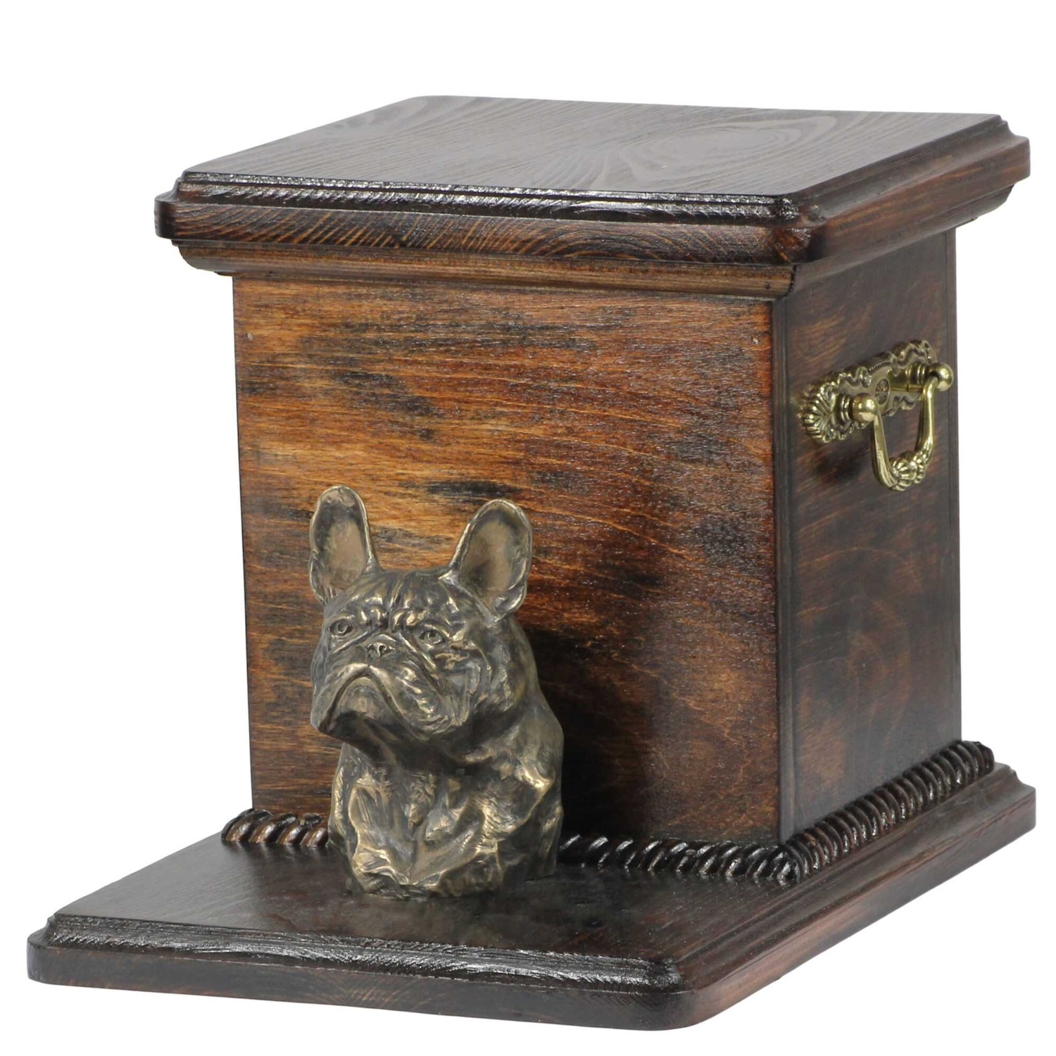 vierkante houten urn franse bulldog graveerbaar